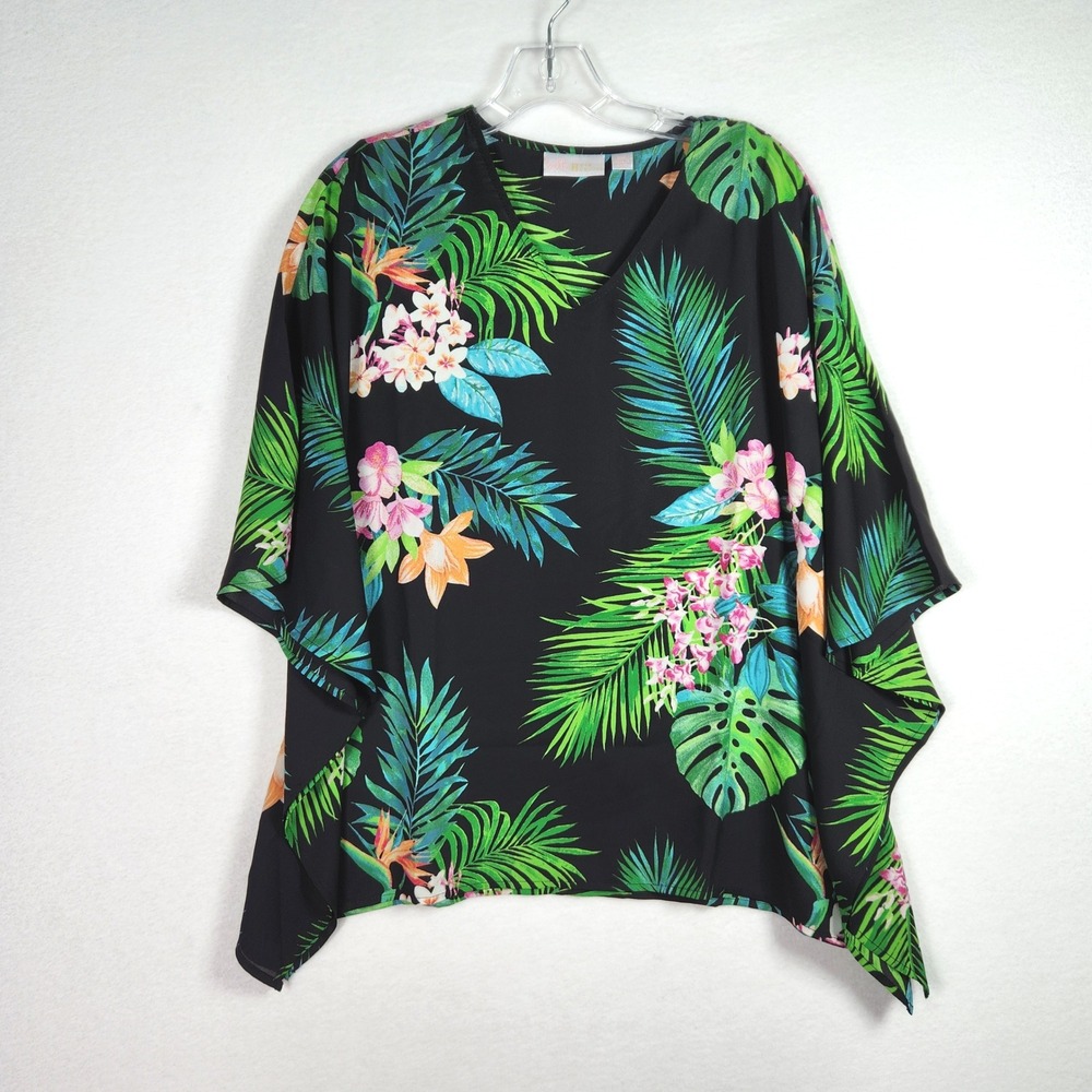 Belle by Kim Gravel Poncho Womens XXS Maui Floral Woven Aloha Beach A596081